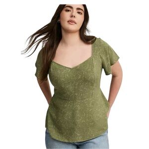 Torrid Sweetheart Neck Flutter Sleeve Peplum Top Olive Green Torrid Size 4 = 4X.